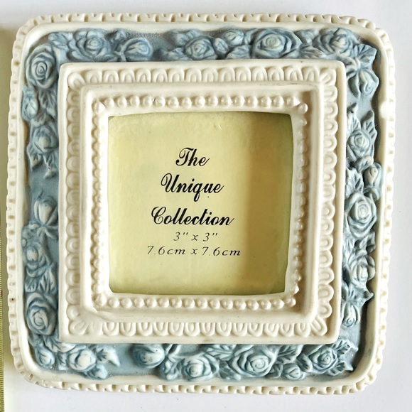 Vintage Ceramic Rose Picture Frame Ornate Antique Photo Holder Blue Floral Decor - Picture 2 of 6